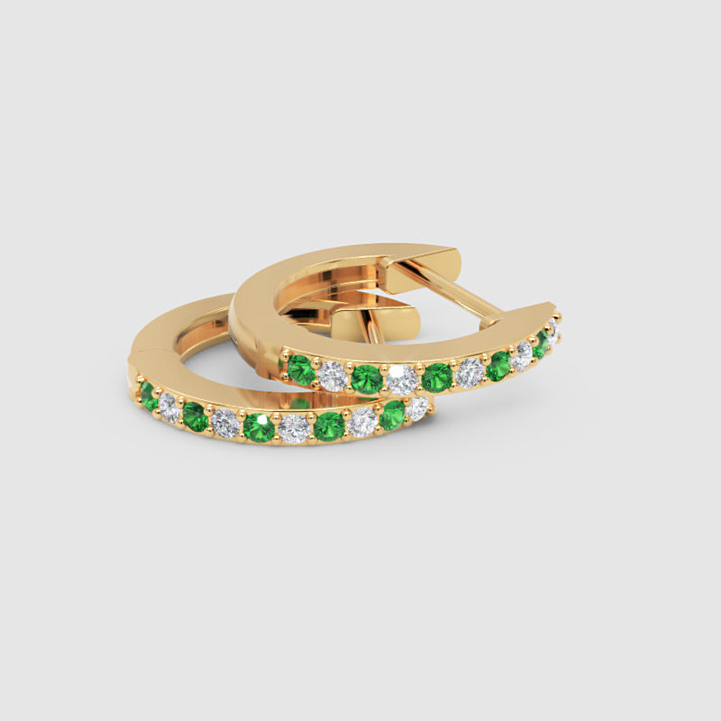 Rose Gold Emerald And Diamond Huggie Hoop Earrings - Seven