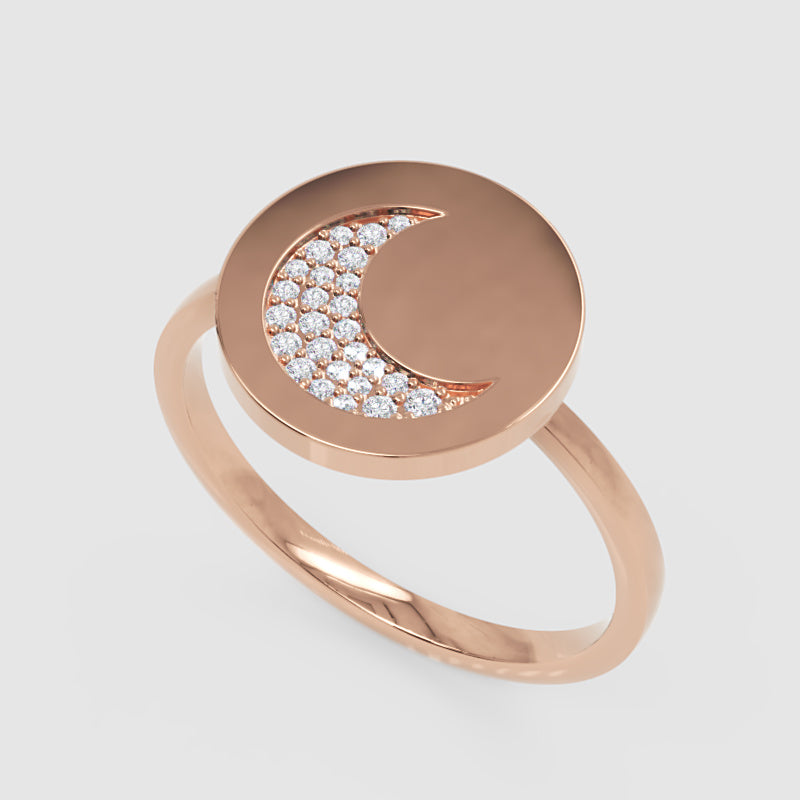 Crescent Moon Disc Ring With Pav Crystals - Seven