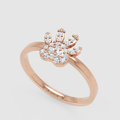 Paw Print Diamond Ring With Cluster Stones Delicate Band - Seven