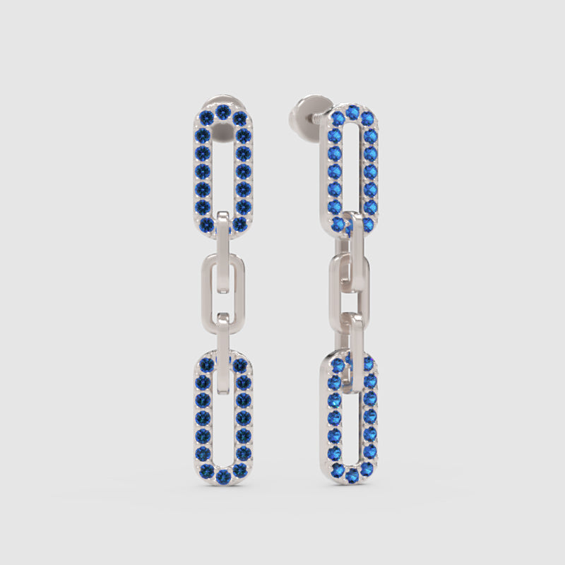 Blue Sapphire Chain Link Drop Earrings - Four