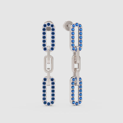 Blue Sapphire Chain Link Drop Earrings - Four