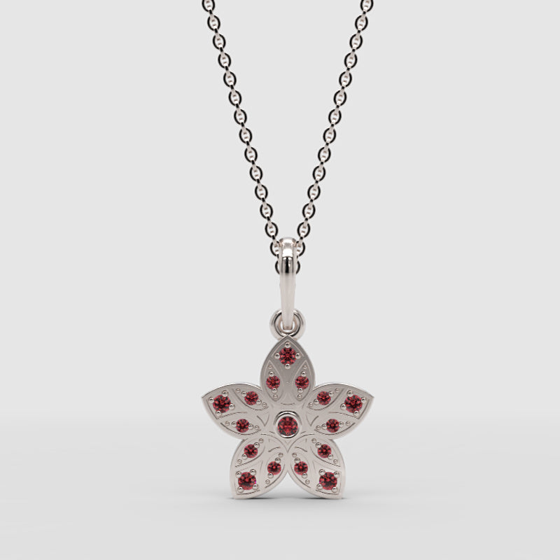 Red Stone Flower Pendant In Rose Gold  Minimal Diamond Necklace For Women - Four