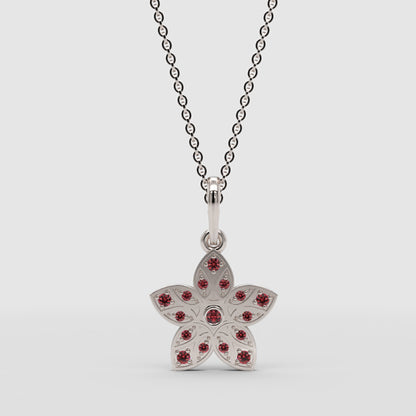 Red Stone Flower Pendant In Rose Gold  Minimal Diamond Necklace For Women - Four