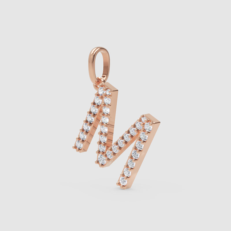 Diamond Letter M Charm Pendant in Rose Gold