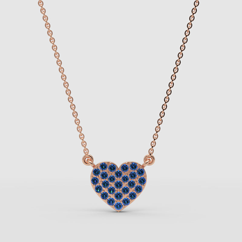 Blue Crystal Pav Heart Pendant Necklace - Four