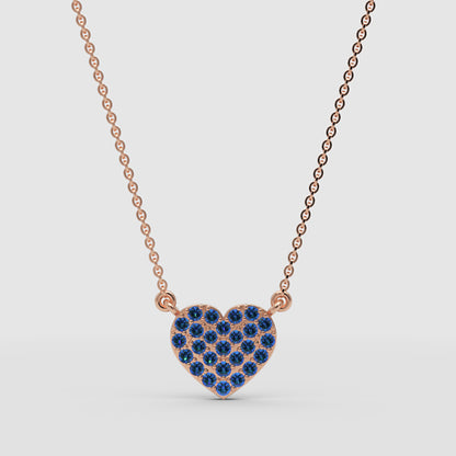 Blue Crystal Pav Heart Pendant Necklace - Four