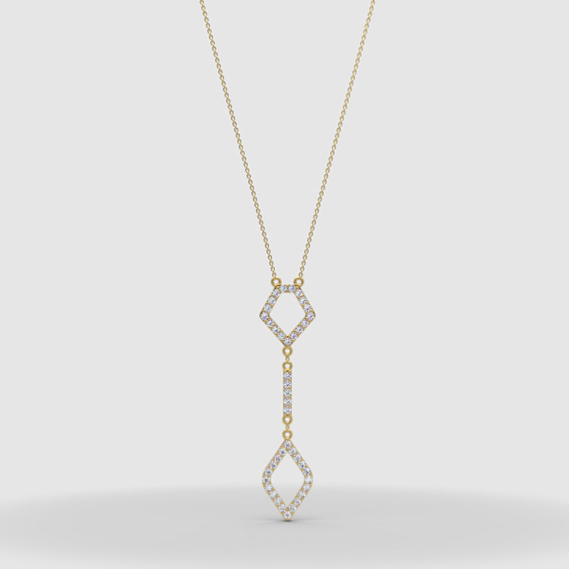 Diamond Geometric Drop Pendant Necklace With Cable Chain & Lobster Clasp In Rose Gold | Adjustable Length | Jebij - Seven