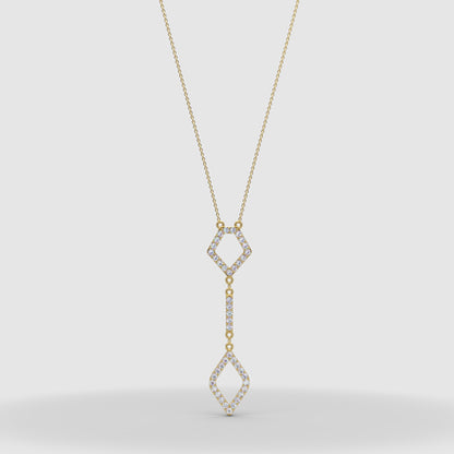 Diamond Geometric Drop Pendant Necklace With Cable Chain & Lobster Clasp In Rose Gold | Adjustable Length | Jebij - Seven