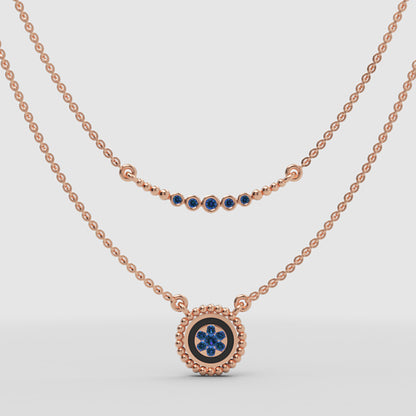 Blue Gemstone Double Layer Pendant Necklace Set - Four