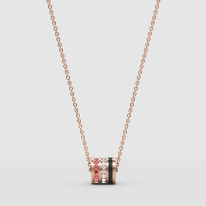 Pink And Diamond Barrel Pendant Necklace With Black Accent Stripe - One