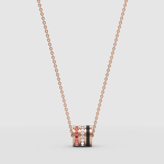 Pink And Diamond Barrel Pendant Necklace With Black Accent Stripe - One