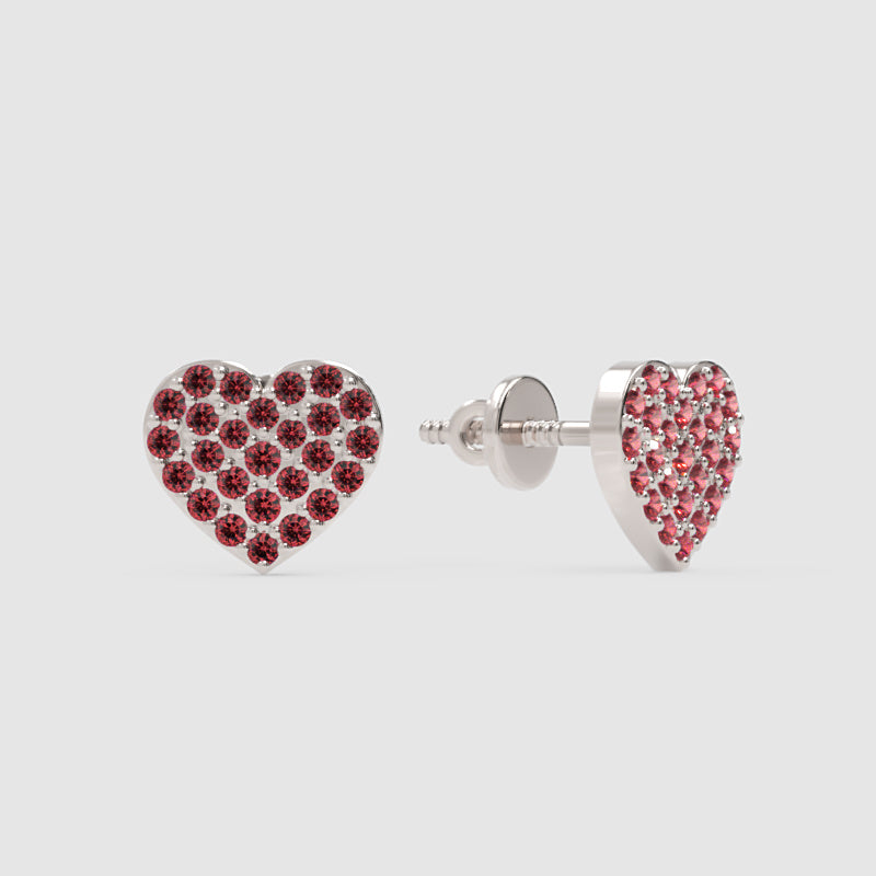 Pav Heart Stud Earrings With Pink Gemstones - Four