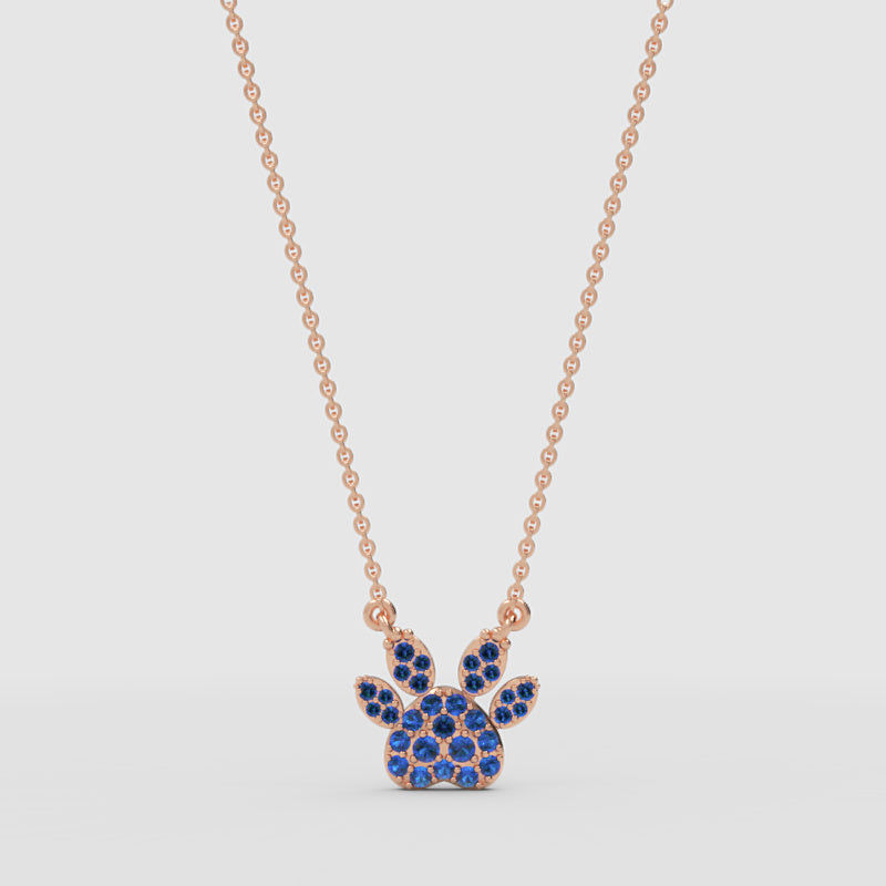 Blue Crystal Paw Print Pendant Necklace - Four