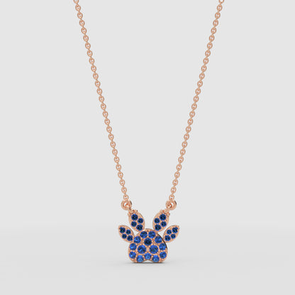 Blue Crystal Paw Print Pendant Necklace - Four