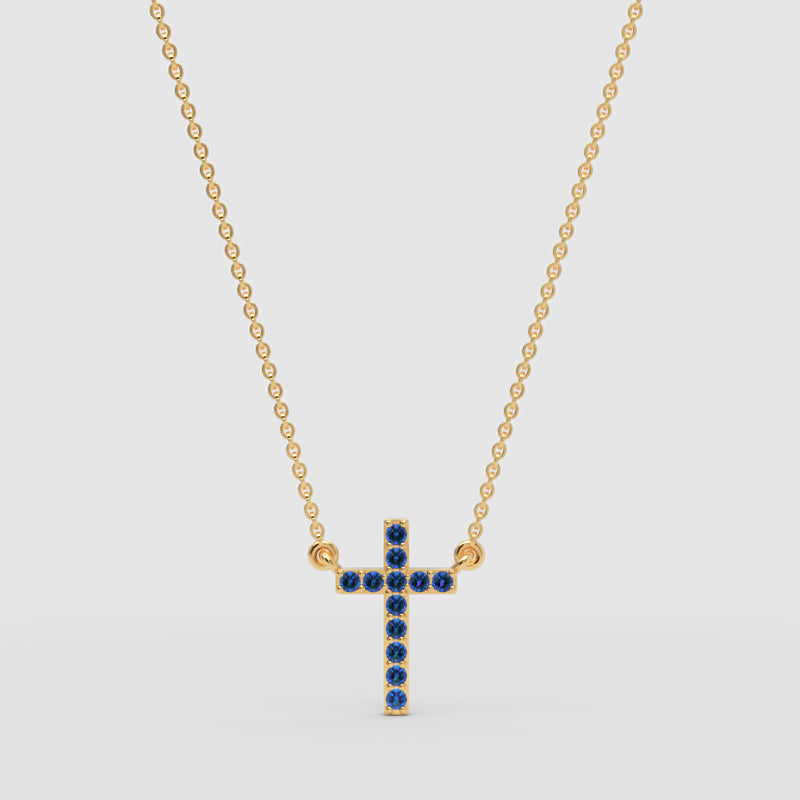 Blue Sapphire Cross Pendant Necklace With Chain - Four