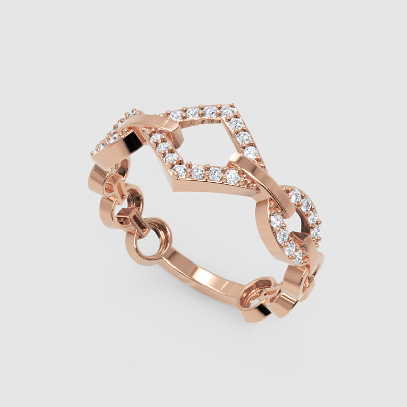 Diamond Chain Link Ring For Women | White Gold Chevron Center Modern Design | Jebij - Seven