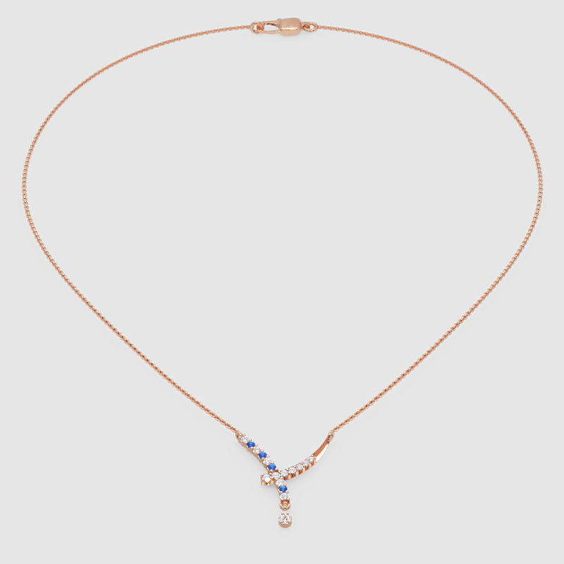 Rose Gold Diamond And Blue Gemstone Accents Drop Necklace - Ten