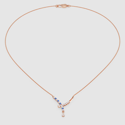 Rose Gold Diamond And Blue Gemstone Accents Drop Necklace - Ten