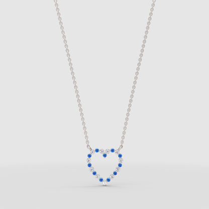 Blue Sapphire And White Diamond Heart Pendant Necklace In 14K White Gold - Seven