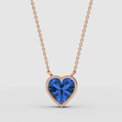 Blue Sapphire Heart Bezel Set Pendant Necklace - Four