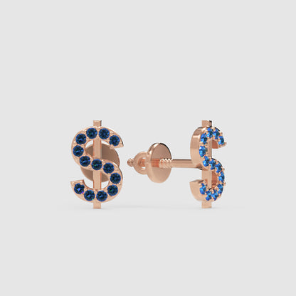 Blue Crystal Dollar Sign Stud Earrings - Four