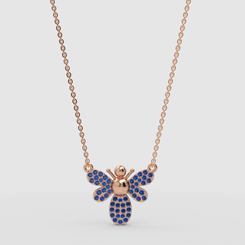 Blue Crystal Bee Pendant Necklace With Chain - Four