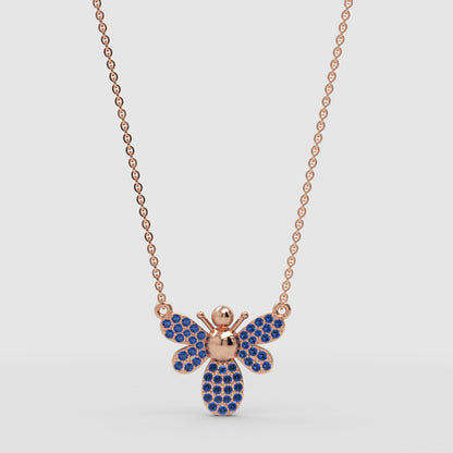 Blue Crystal Bee Pendant Necklace With Chain - Four