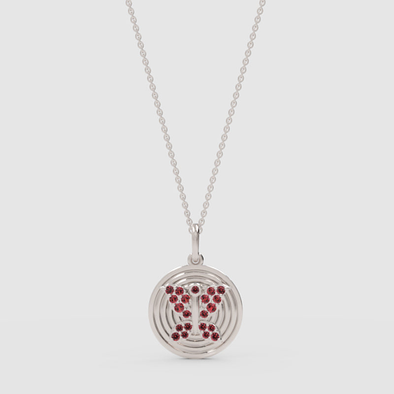 Gemini Zodiac Medallion Pendant Necklace With Pink Gemstones - Three