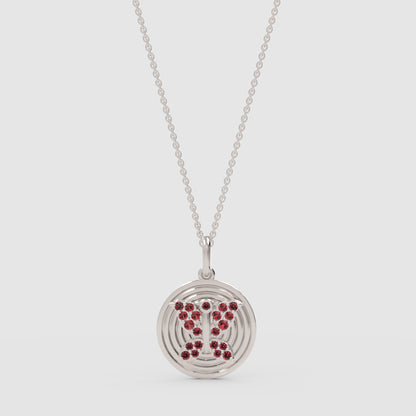 Gemini Zodiac Medallion Pendant Necklace With Pink Gemstones - Three