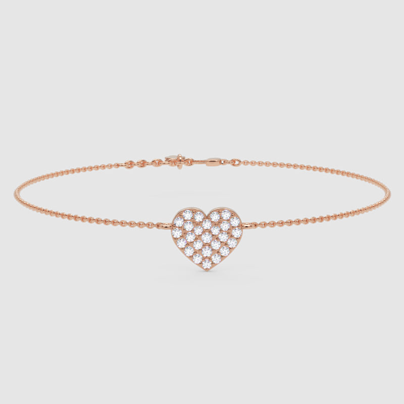 Pav Heart Pendant Bracelet With Chain - Seven