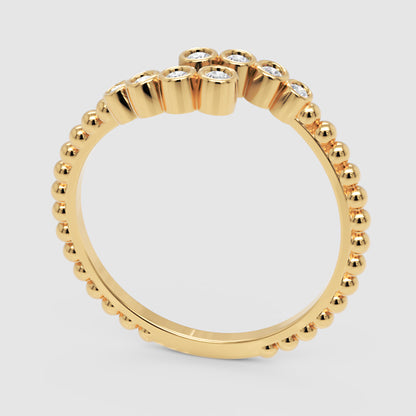 Bezel Set Diamond Bypass Ring With Beaded Band - Nine
