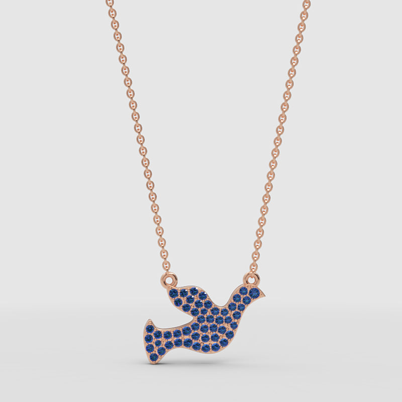 Blue Crystal Dove Bird Pendant Necklace - Four