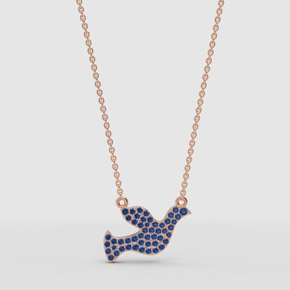 Blue Crystal Dove Bird Pendant Necklace - Four