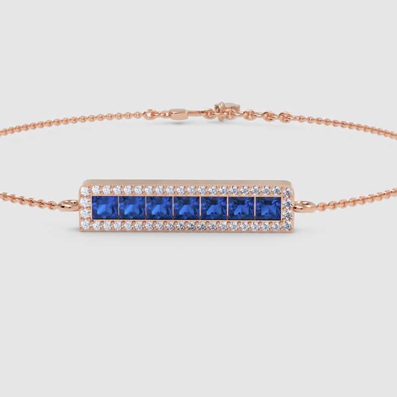 Blue Sapphire And Diamond Bar Bracelet - Seven