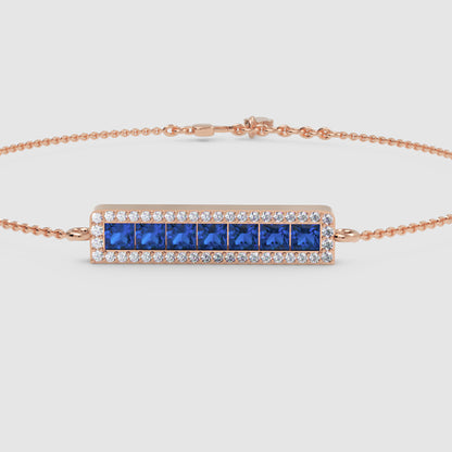 Blue Sapphire And Diamond Bar Bracelet - Seven