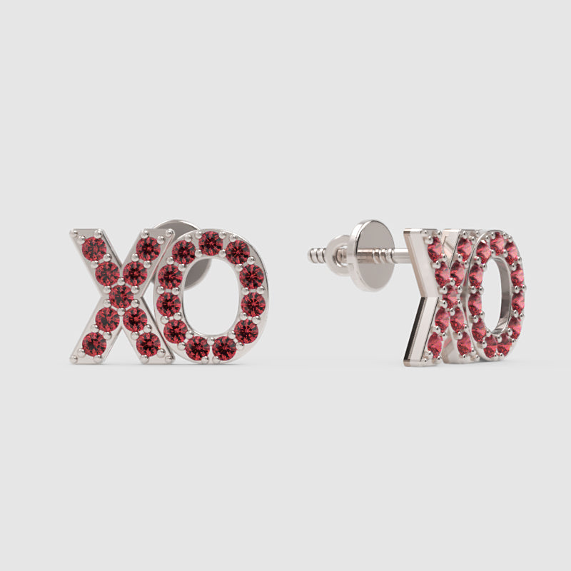 Xo Pink Crystal Stud Earrings With Screw Back Closure - Four