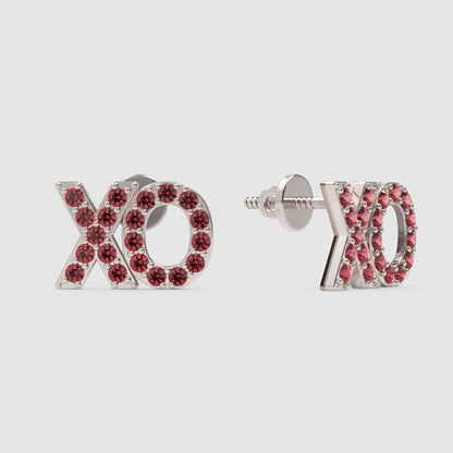 Xo Pink Crystal Stud Earrings With Screw Back Closure - Four