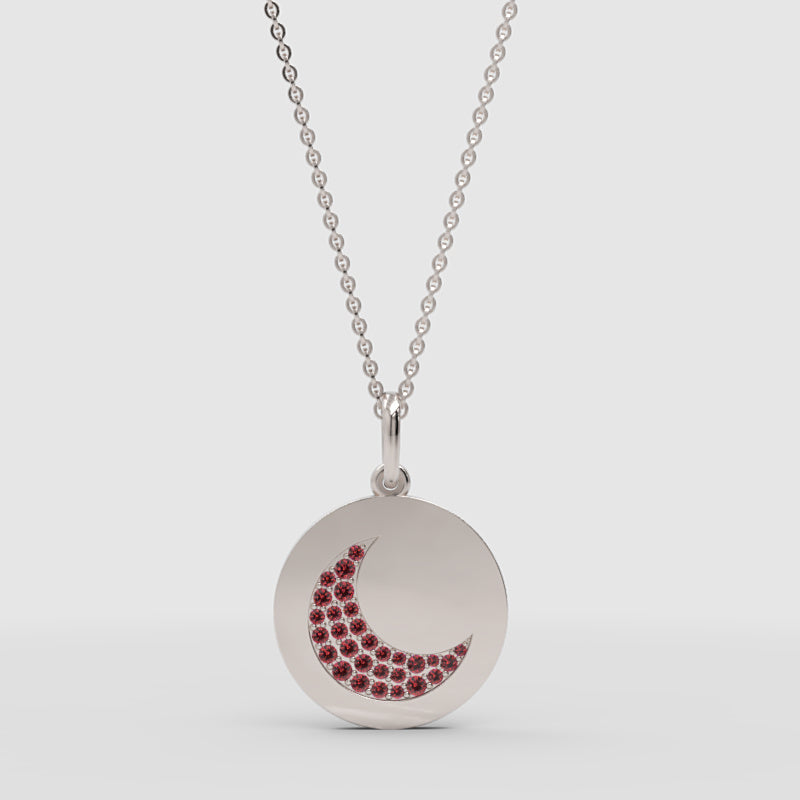 Ruby Crescent Moon Disc Pendant Necklace - Four