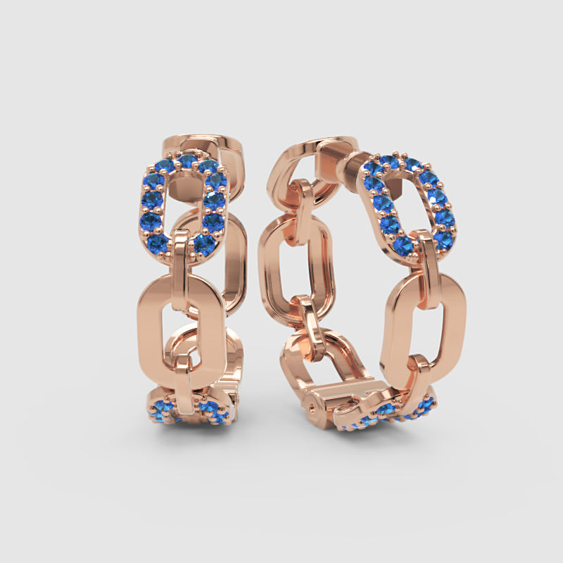 Blue Gemstone Chain Link Hoop Earrings - Four