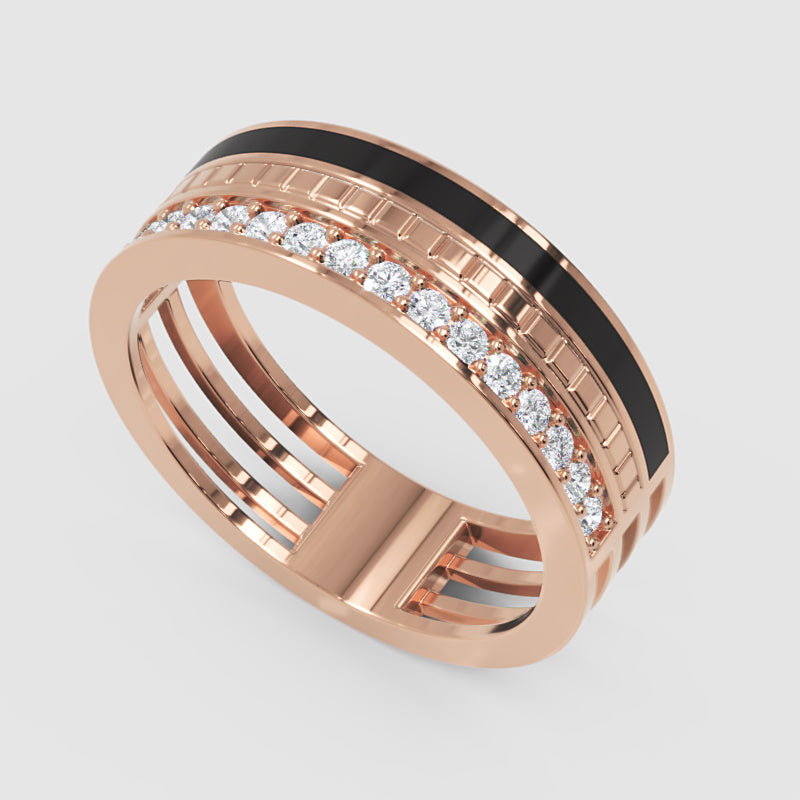Gold Diamond Band Ring 6Mm With Black Enamel – Wide Statement Luxury Ring | Jebij - Seven