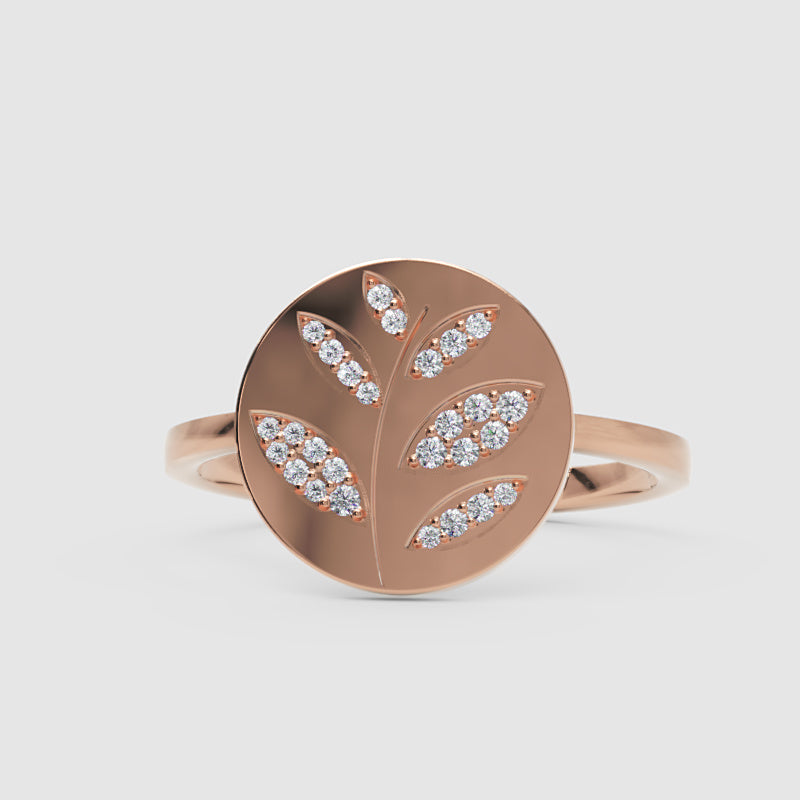 Pav Leaf Disc Ring With Botanical Design - Seven