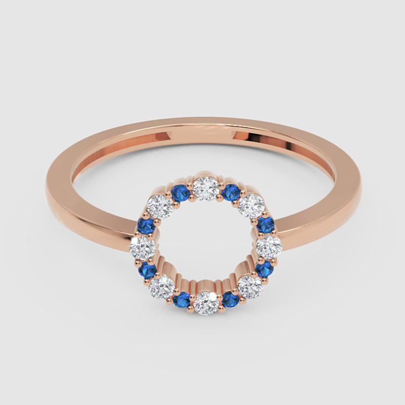 Blue Sapphire And Diamond Open Circle Ring - Seven