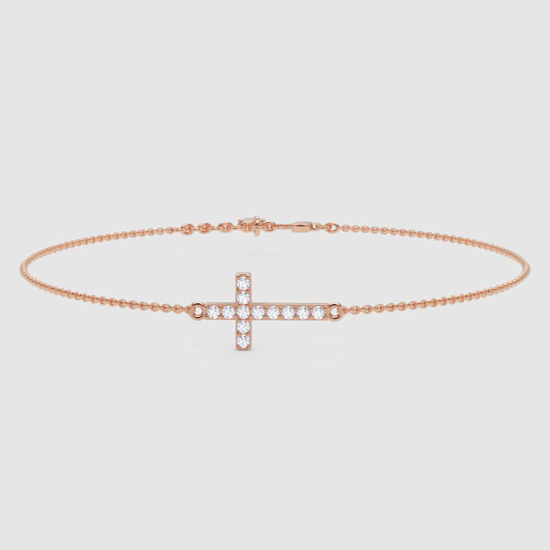 Sideways Cross Bracelet With Cubic Zirconia Stones - Seven