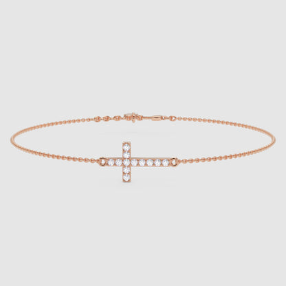 Sideways Cross Bracelet With Cubic Zirconia Stones - Seven