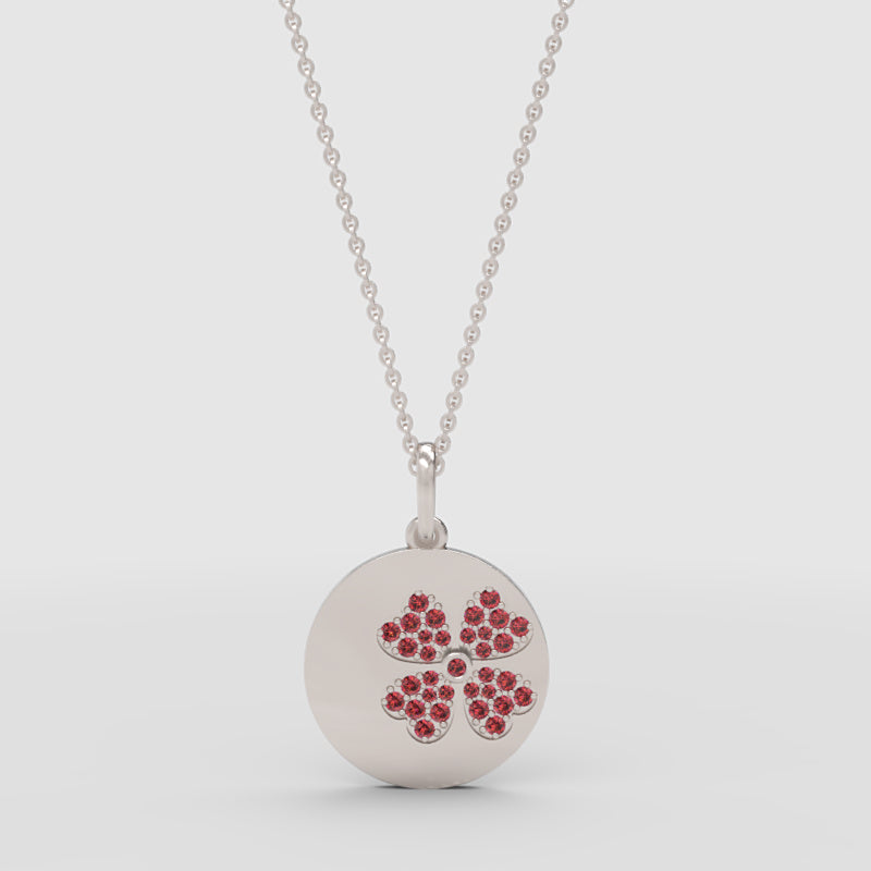 Ruby Flower Disc Pendant Necklace With Ball Chain - Three
