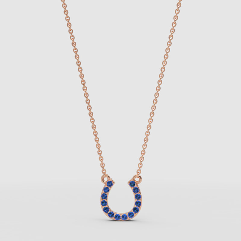 Blue Sapphire Horseshoe Pendant Necklace - Four