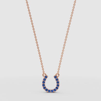 Blue Sapphire Horseshoe Pendant Necklace - Four