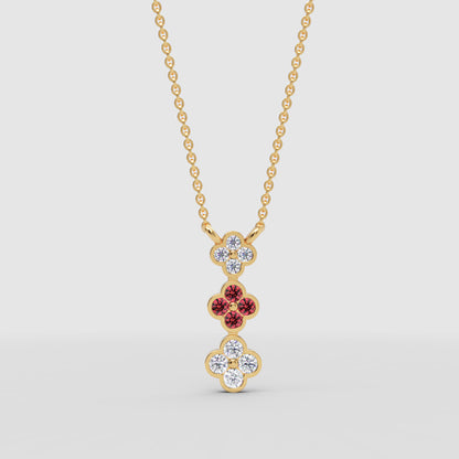 Rose Gold Triple Clover Diamond And Ruby Pendant Necklace - Four