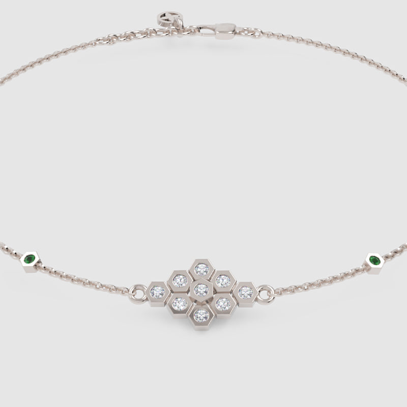 Diamond Cluster Bracelet With Green Emerald Accents - Fourteen