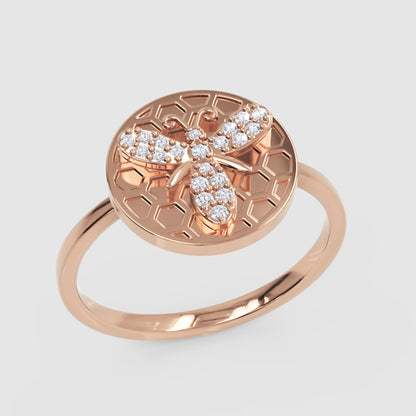 Honeycomb Bee Ring With Pav Diamond Accents - Seven